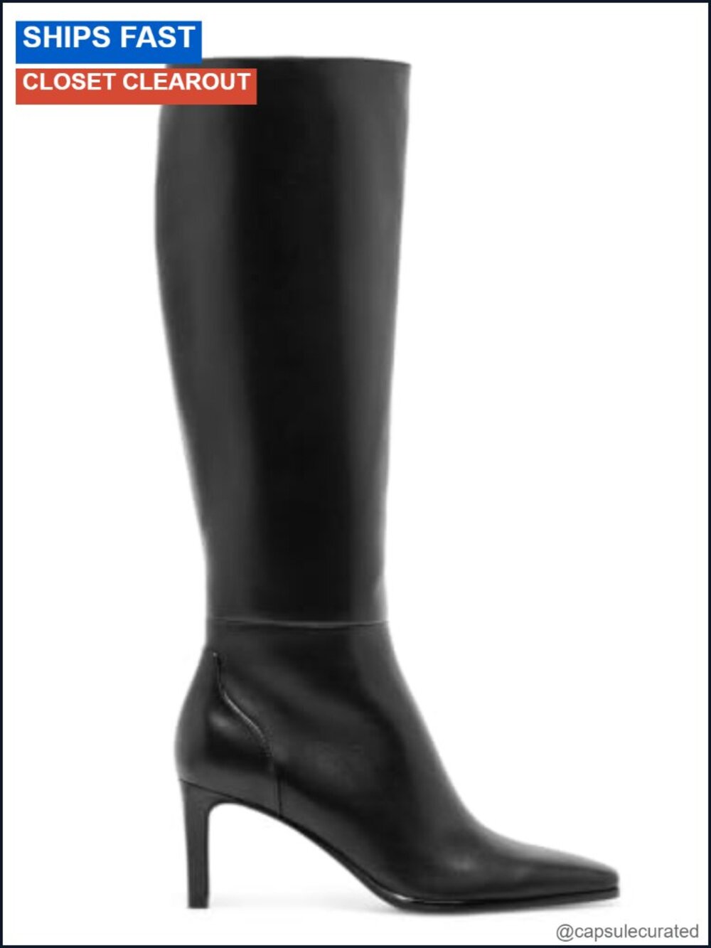 Faux Leather Knee High Boots Pointed Toe High Heel Side Zipper Women